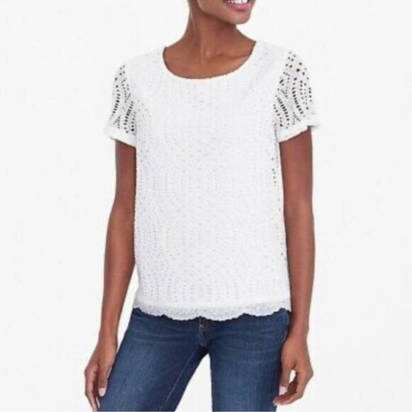 J. Crew Lace Overlay Ivory T-Shirt Size 4 - Picture 2 of 13
